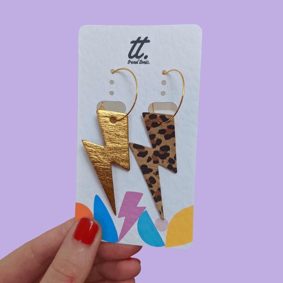 Gold and cheetah lightning bolt earrings - Trend Tonic