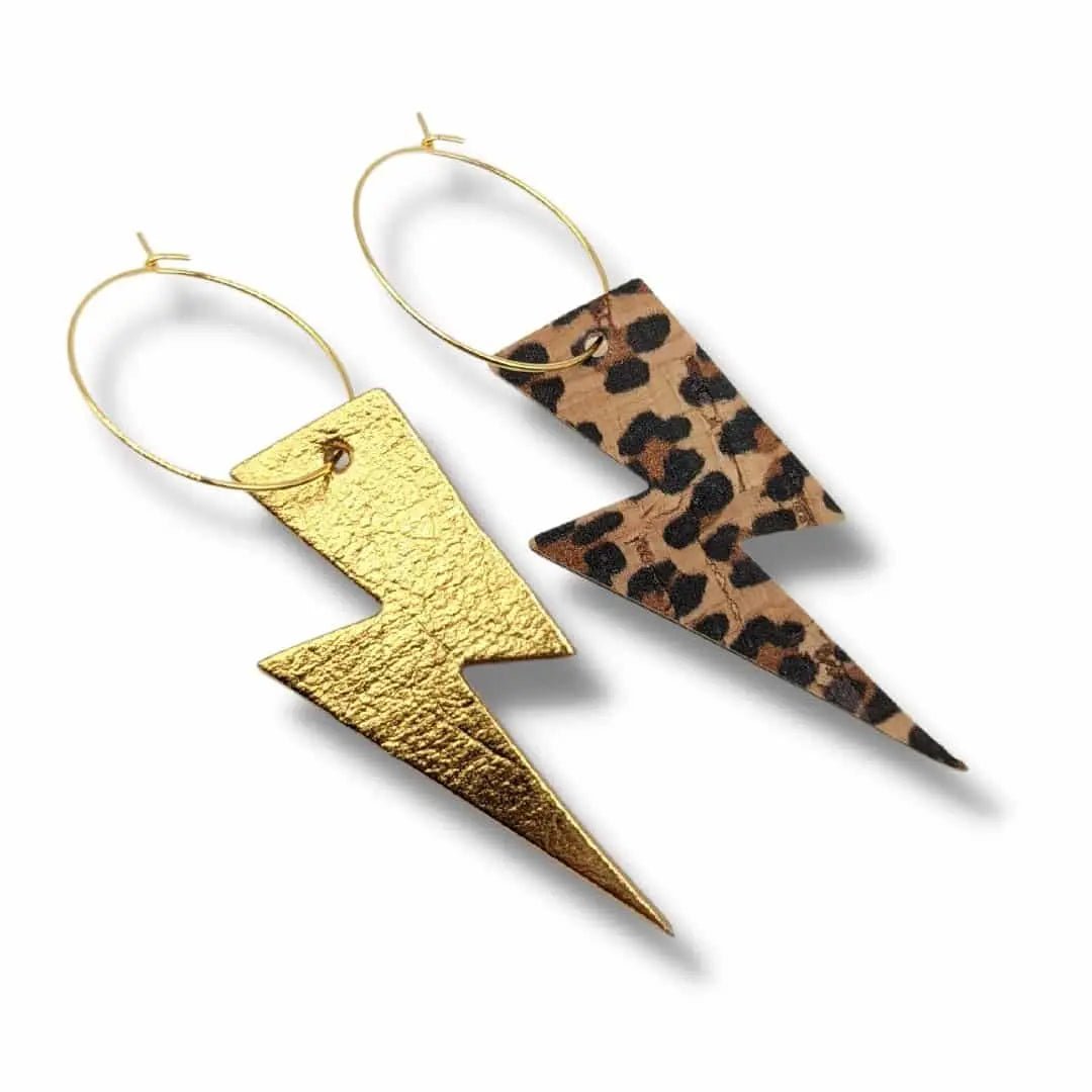 Gold and cheetah lightning bolt earrings - Trend Tonic