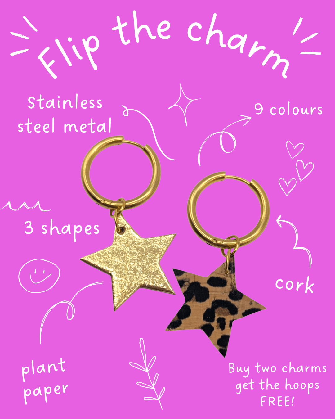 Gold and cheetah mini star cork charms - Trend Tonic
