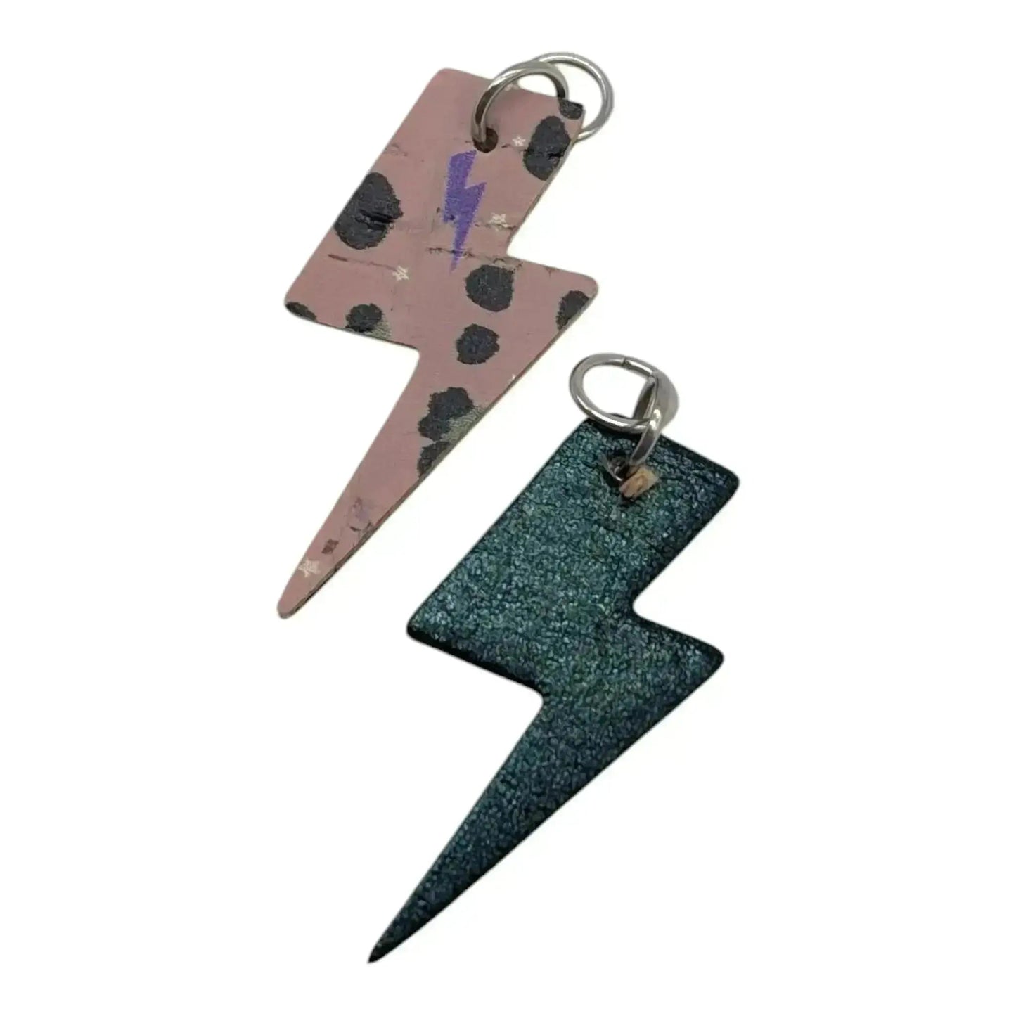 Green and pink flash mini lightning bolt cork charms - Trend Tonic