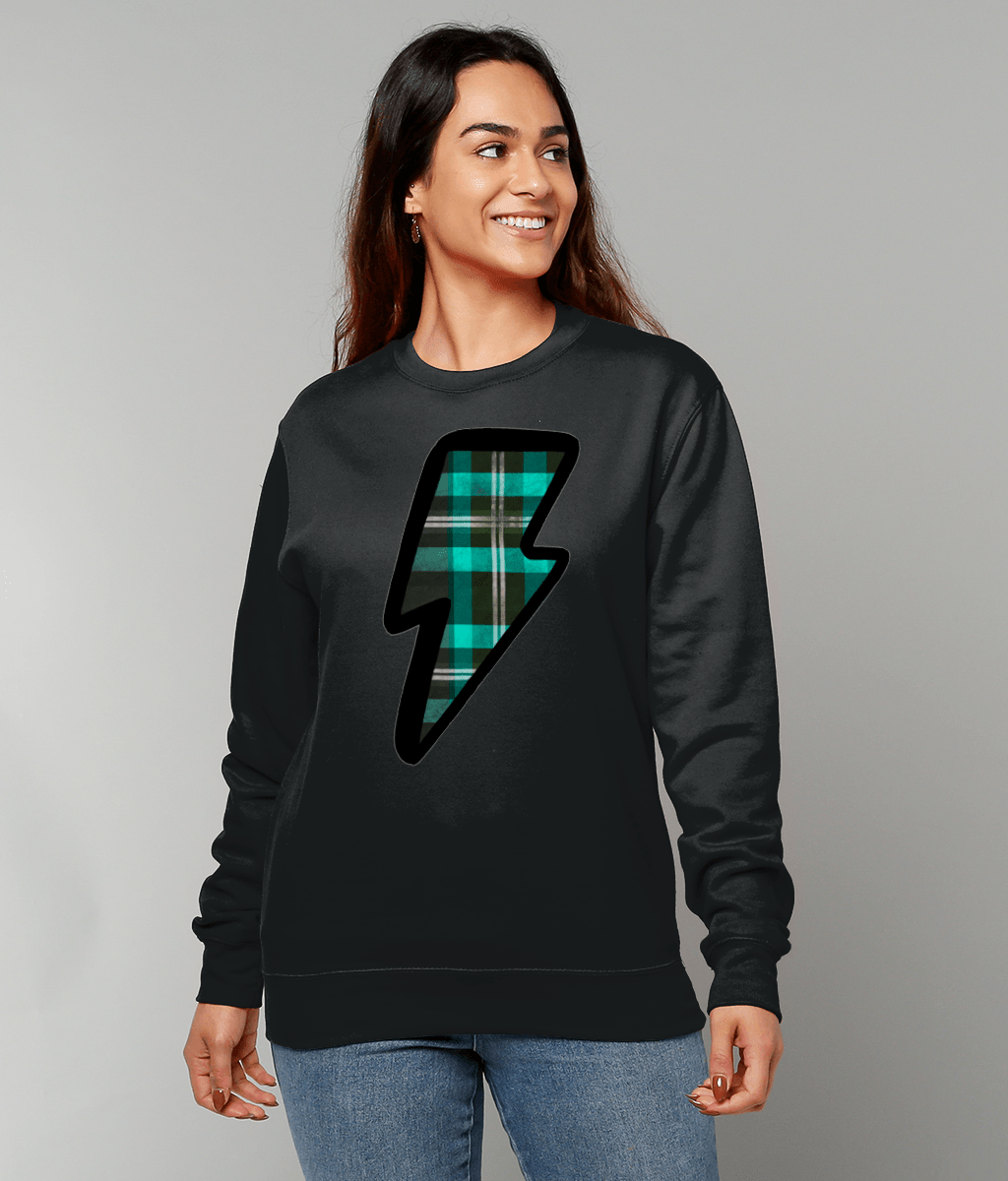 Green tartan lightning bolt sweatshirt - Trend Tonic