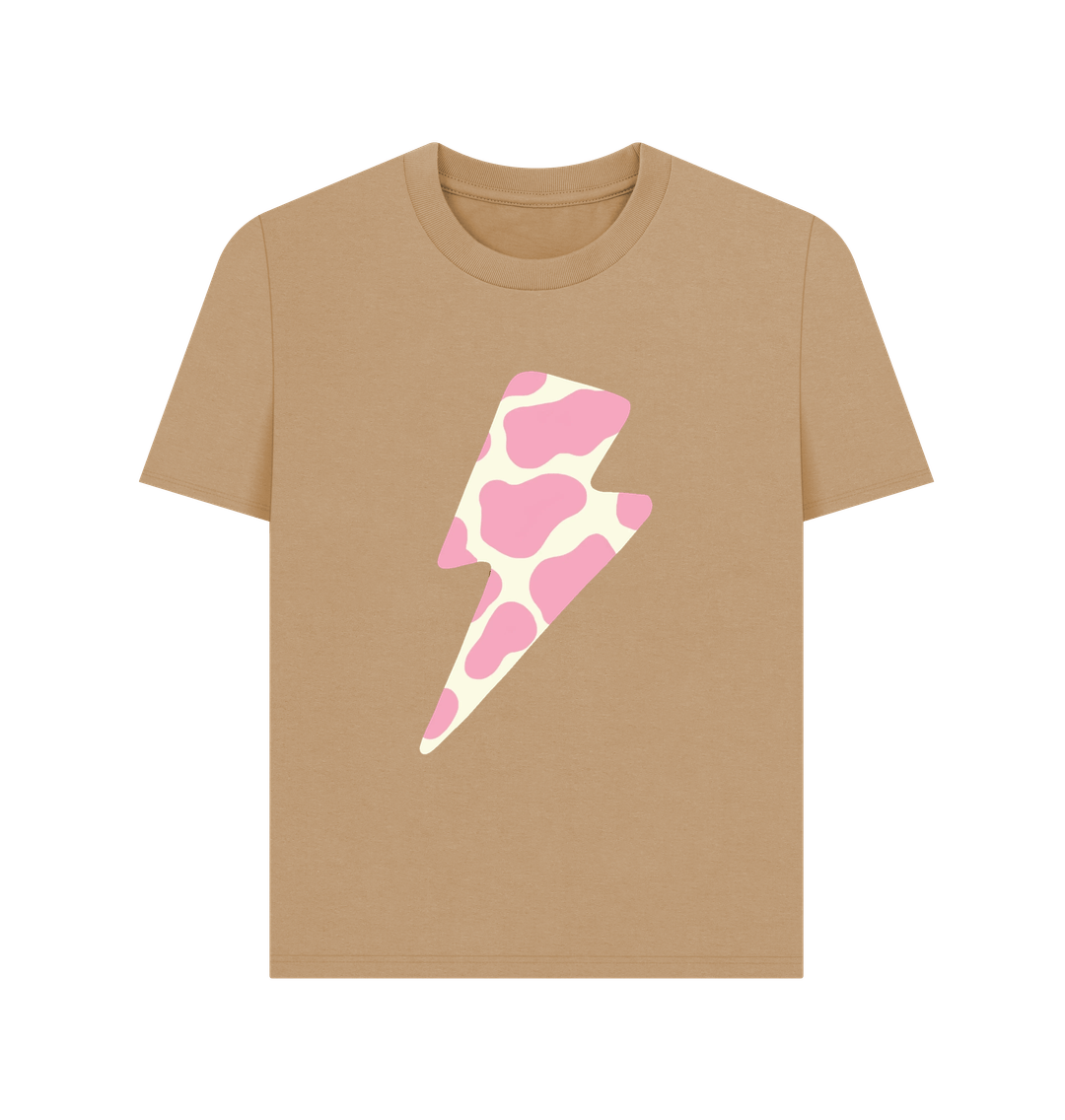 Ice cream cow print lightning bolt crew neck t-shirt - Trend Tonic