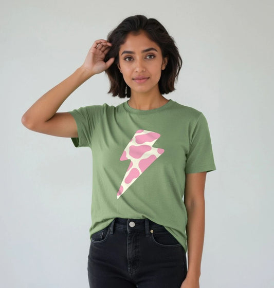Ice cream cow print lightning bolt crew neck t-shirt - Trend Tonic