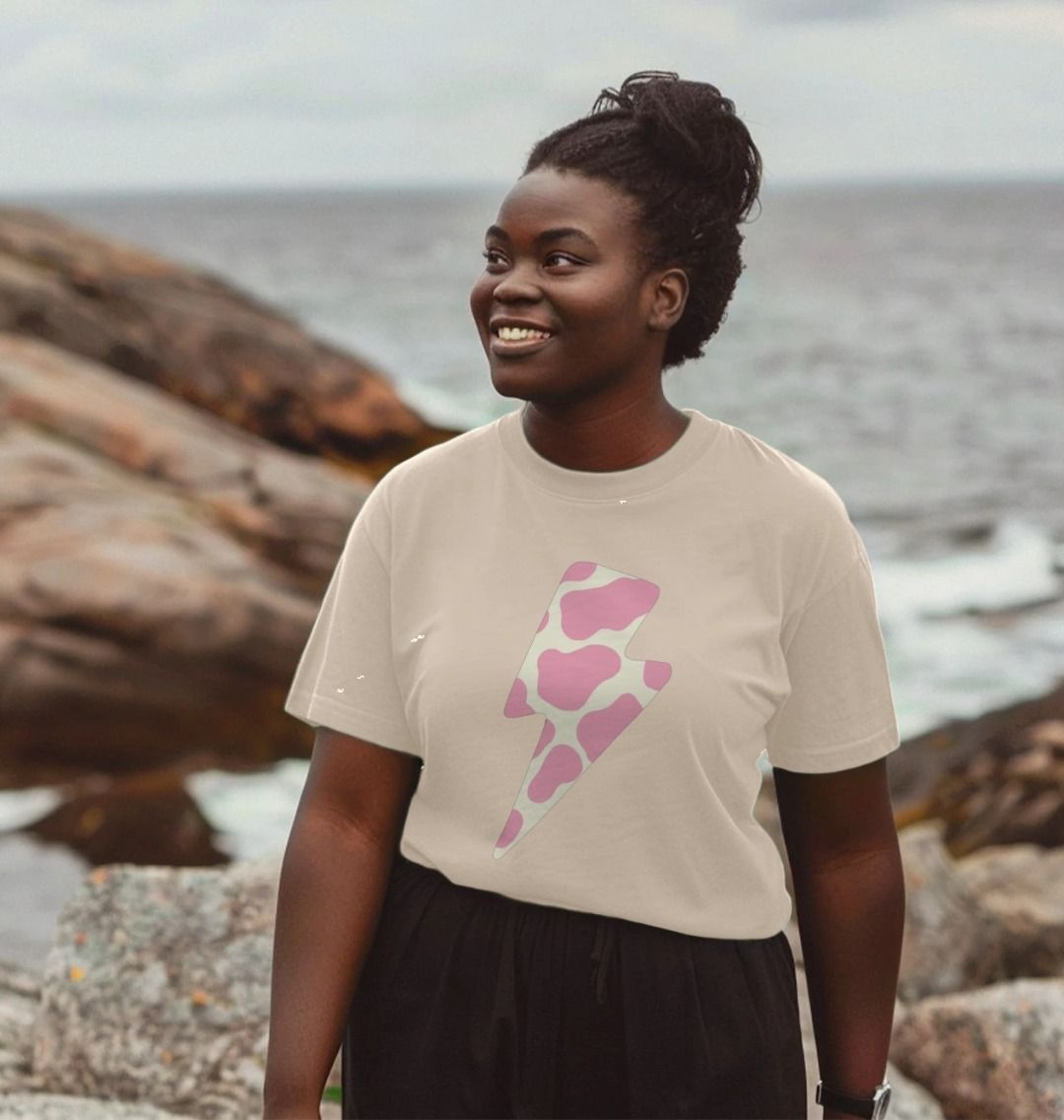Ice cream cow print lightning bolt crew neck t-shirt - Trend Tonic