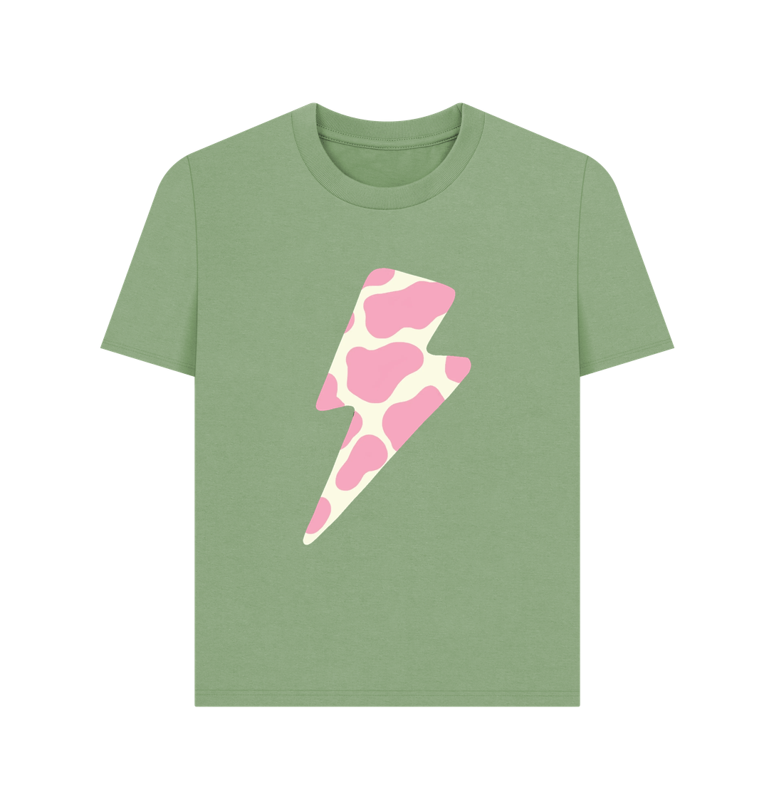 Ice cream cow print lightning bolt crew neck t-shirt - Trend Tonic