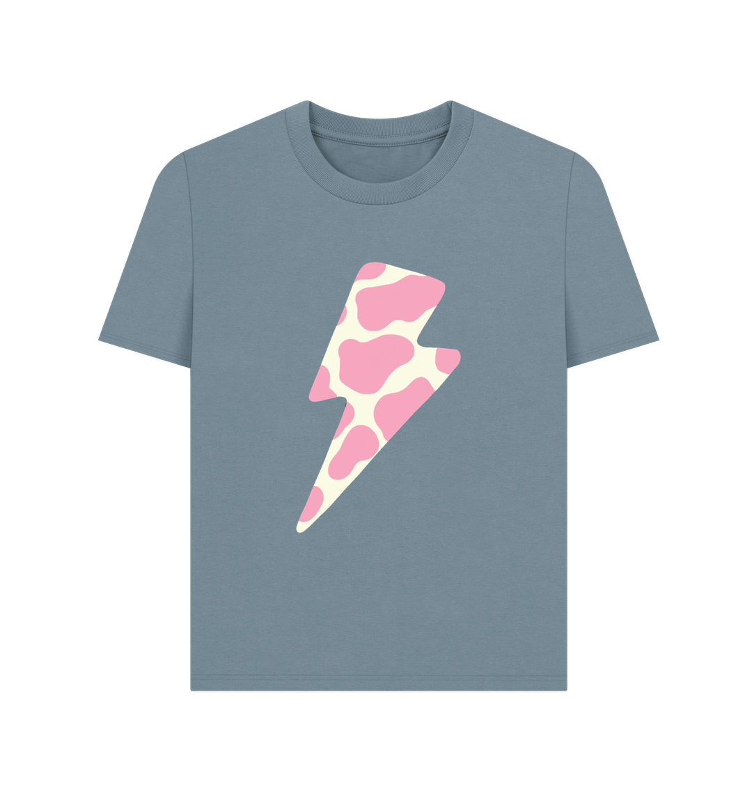 Ice cream cow print lightning bolt crew neck t-shirt - Trend Tonic