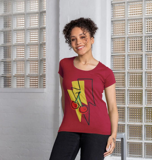 Large cherry lightning bolt scoop neck t-shirt - Trend Tonic