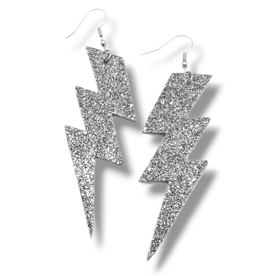 Large glitter triple lightning bolt earrings - Trend Tonic