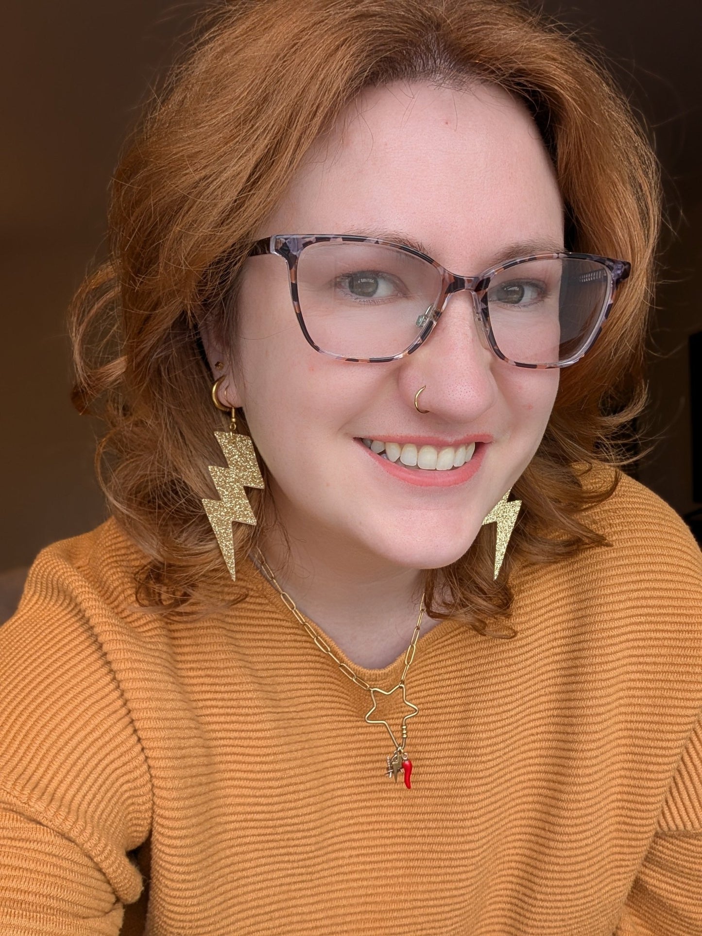 Large glitter triple lightning bolt earrings - Trend Tonic