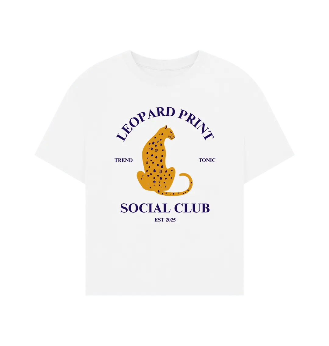 Leopard print social club oversized fit t-shirt - Trend Tonic