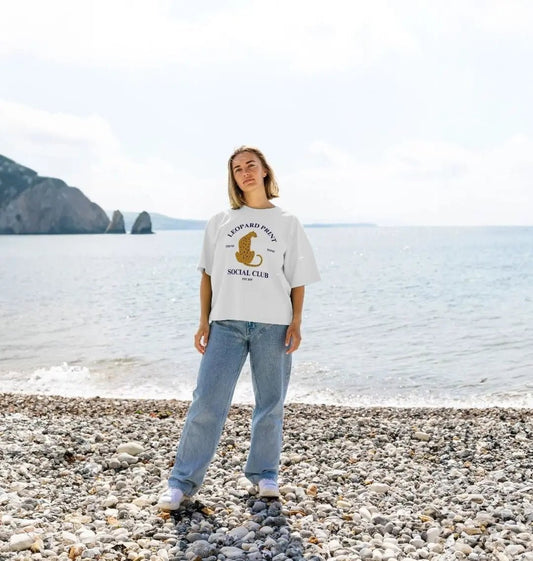 Leopard print social club oversized fit t-shirt - Trend Tonic