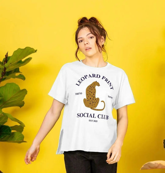 Leopard print social club relaxed fit t-shirt - Trend Tonic