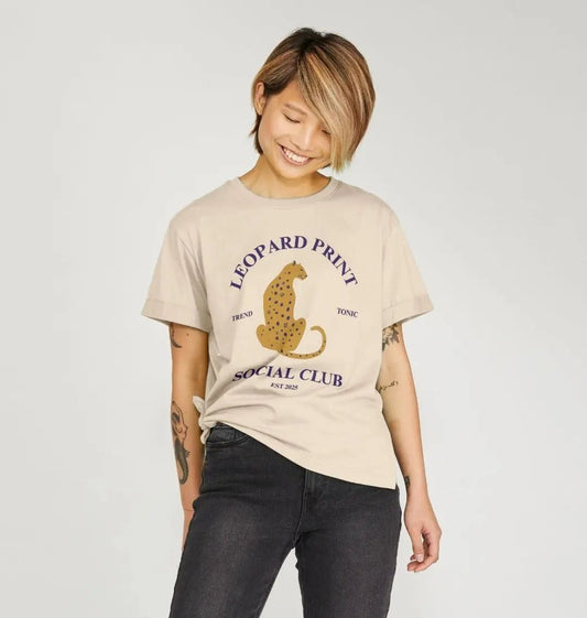 Leopard print social club relaxed fit t-shirt - Trend Tonic