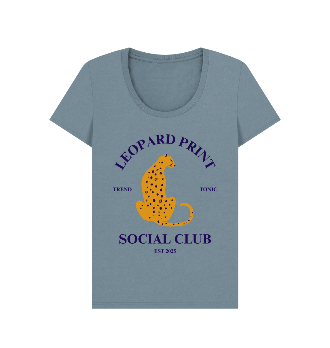 Leopard print social club scoop neck t-shirt - Trend Tonic