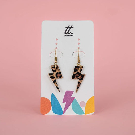 Mini gold and leopard print lightning bolt earrings - Trend Tonic