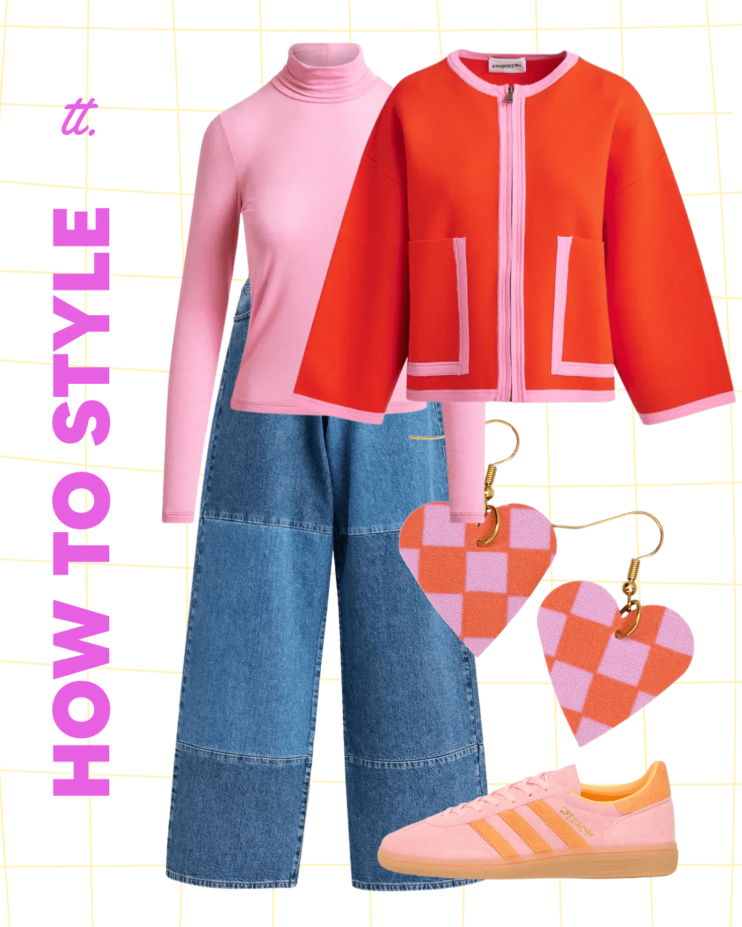 Orange and pink checked hearts - Trend Tonic