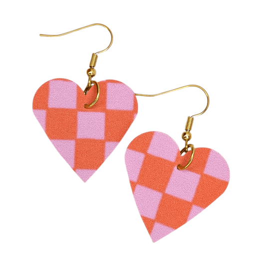 Orange and pink checked hearts - Trend Tonic