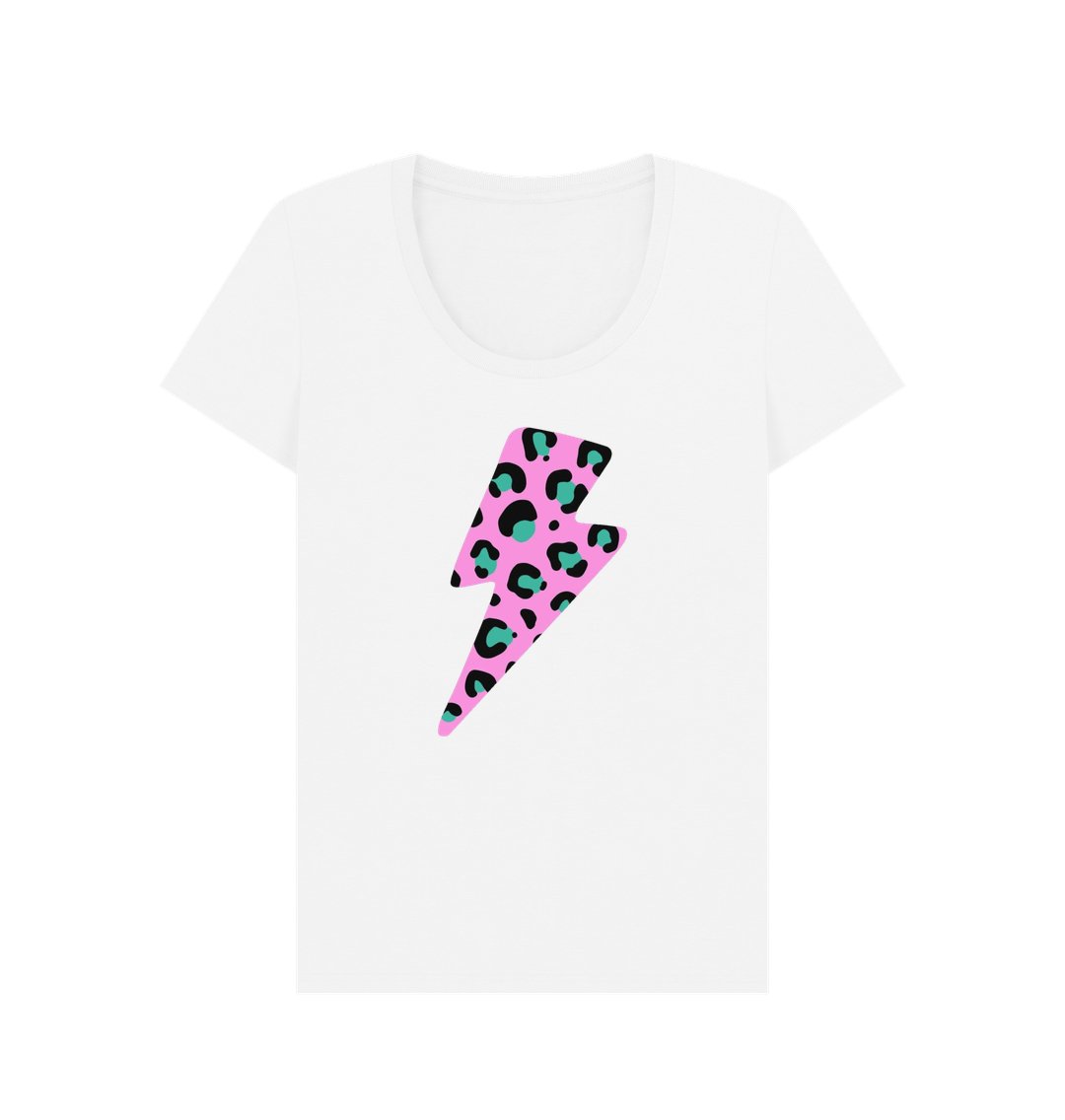 Pink and blue leopard lightning bolt scoop neck t-shirt - Trend Tonic