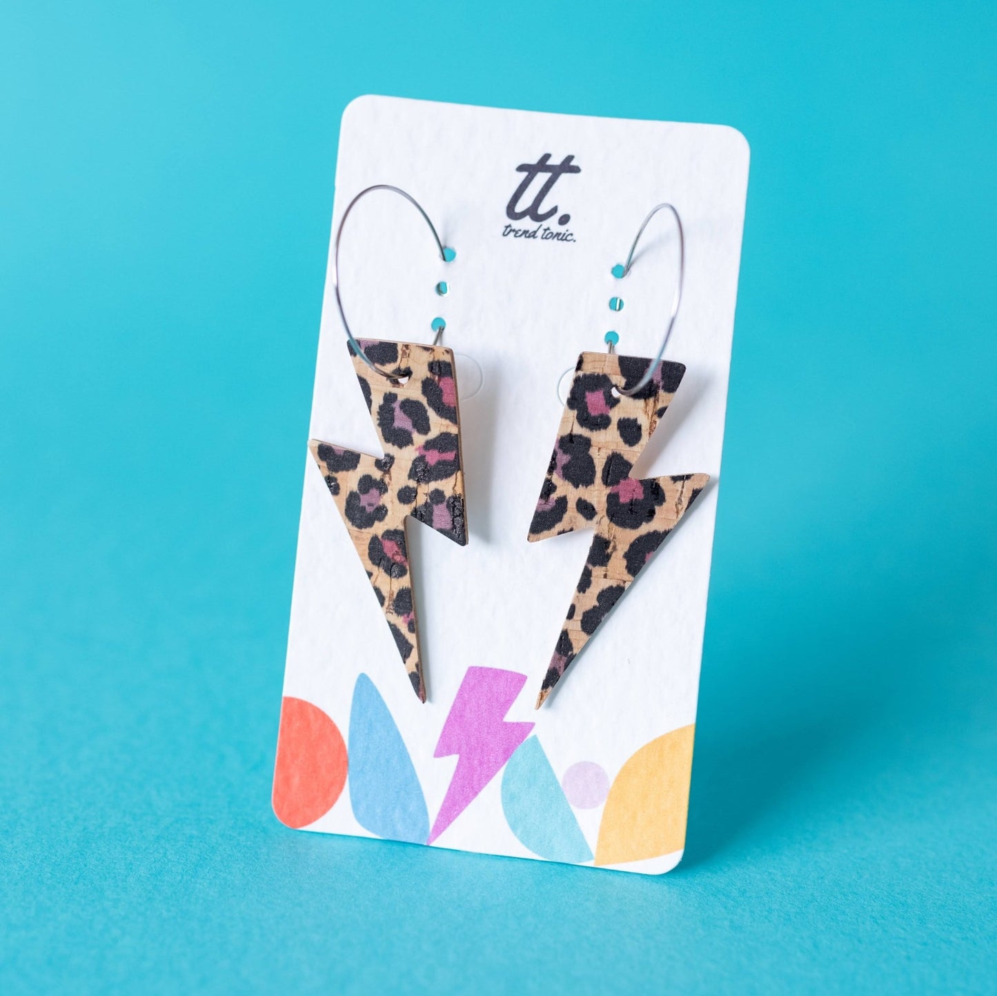 Pink and purple leopard print lightning bolt earrings - Trend Tonic