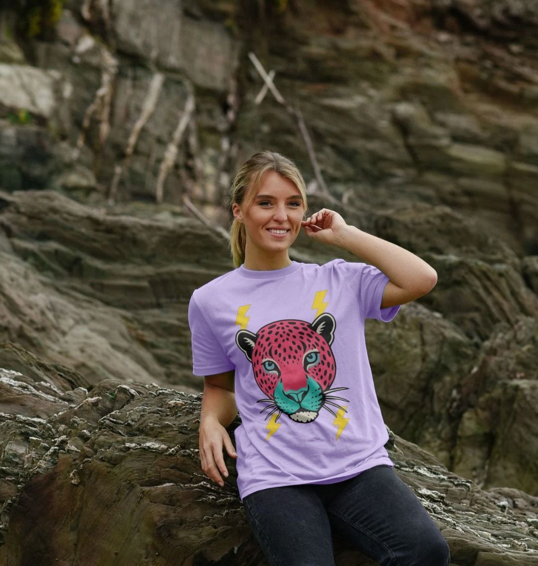 Pink leopard face crew neck t-shirt - Trend Tonic