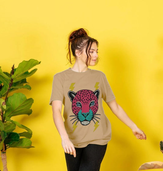 Pink leopard face crew neck t-shirt - Trend Tonic