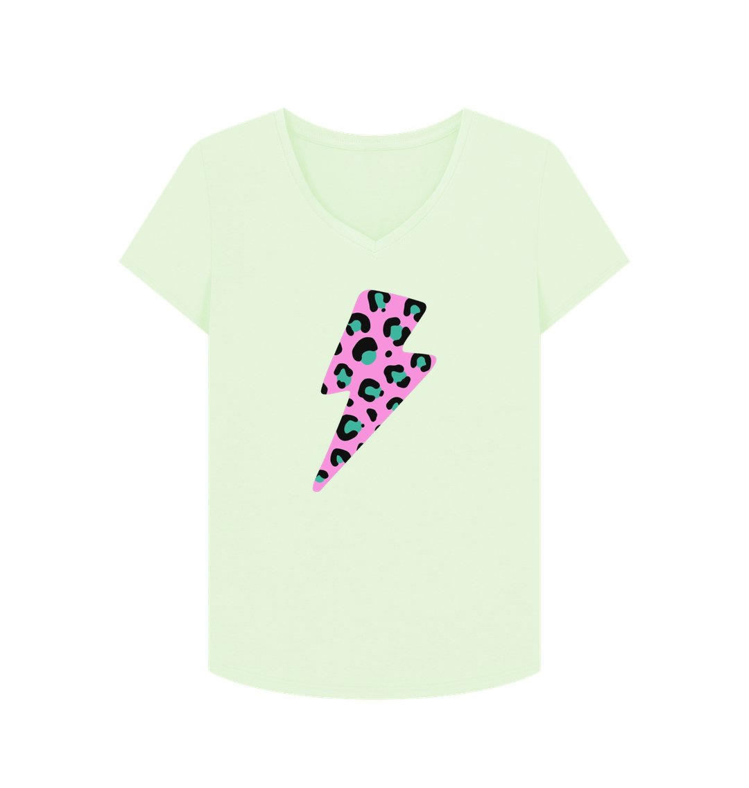 Pink leopard print lightning bolt V neck t-shirt - Trend Tonic