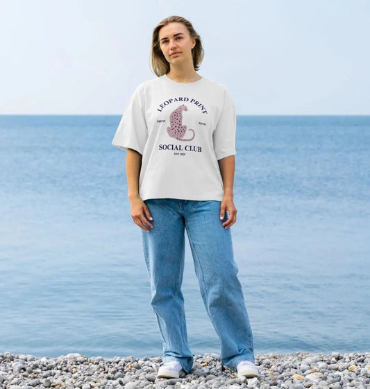 Pink leopard print social club oversized fit t-shirt - Trend Tonic