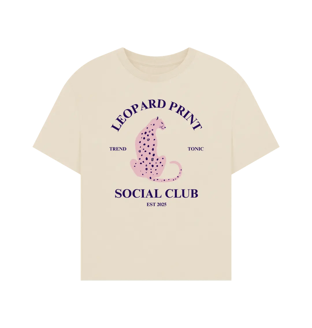 Pink leopard print social club oversized fit t-shirt - Trend Tonic