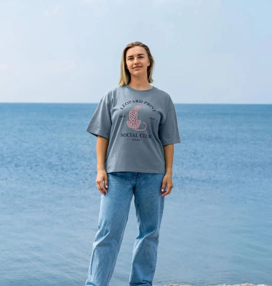 Pink leopard print social club oversized fit t-shirt - Trend Tonic