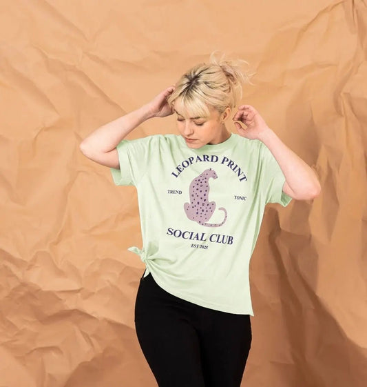 Pink leopard print social club relaxed fit t-shirt - Trend Tonic
