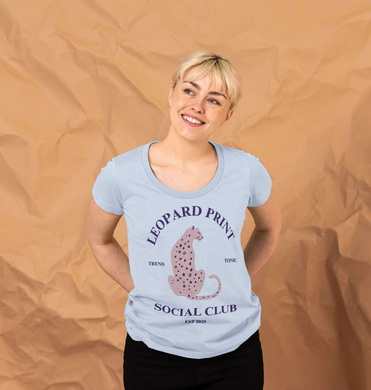 Pink leopard print social club scoop neck t-shirt - Trend Tonic