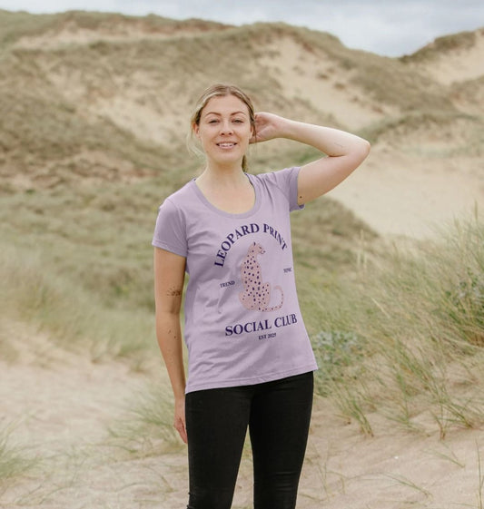 Pink leopard print social club scoop neck t-shirt - Trend Tonic