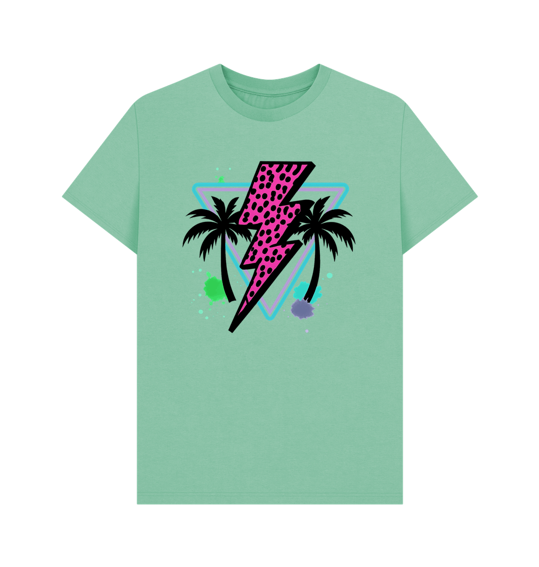 Pink lightning bolt palm tree crew neck t-shirt - Trend Tonic
