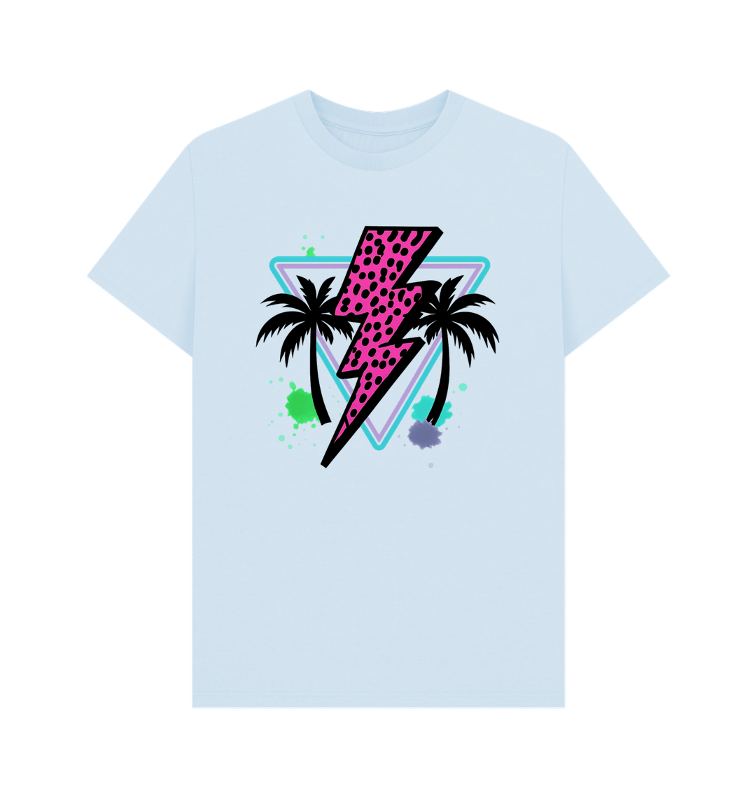 Pink lightning bolt palm tree crew neck t-shirt - Trend Tonic