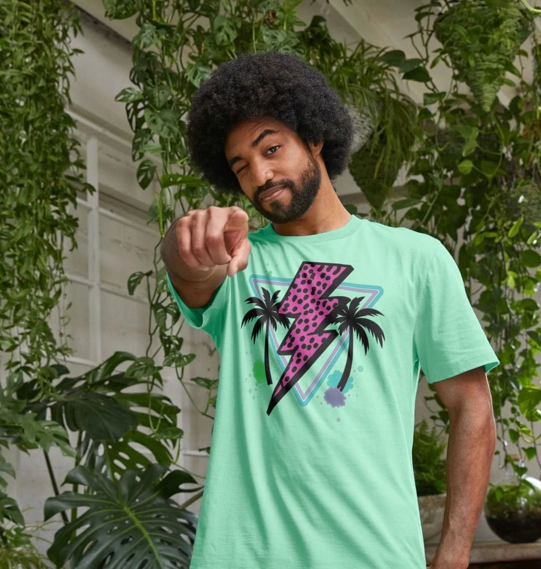 Pink lightning bolt palm tree crew neck t-shirt - Trend Tonic