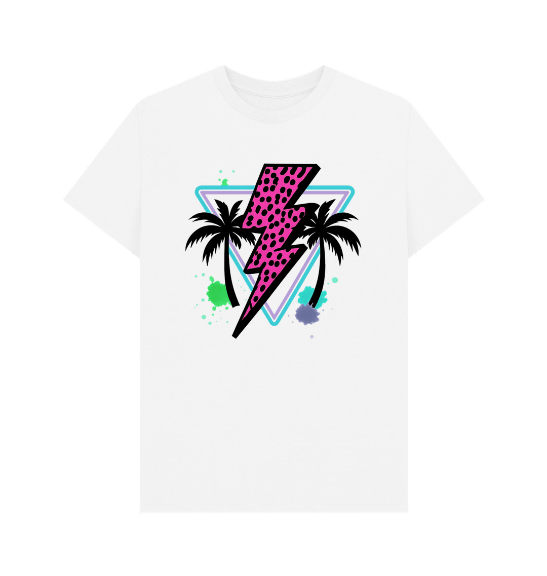 Pink lightning bolt palm tree crew neck t-shirt - Trend Tonic