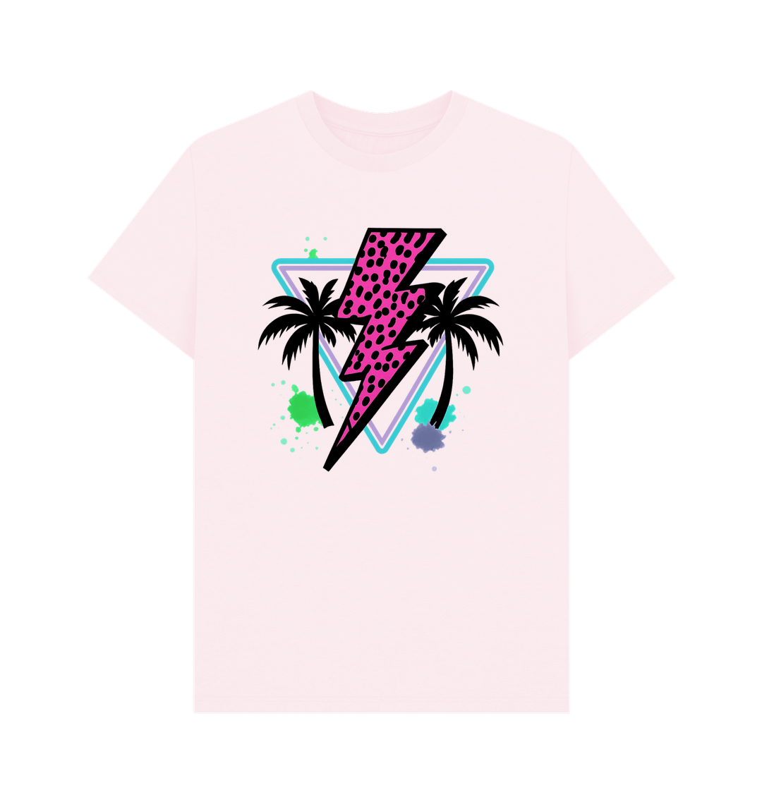 Pink lightning bolt palm tree crew neck t-shirt - Trend Tonic