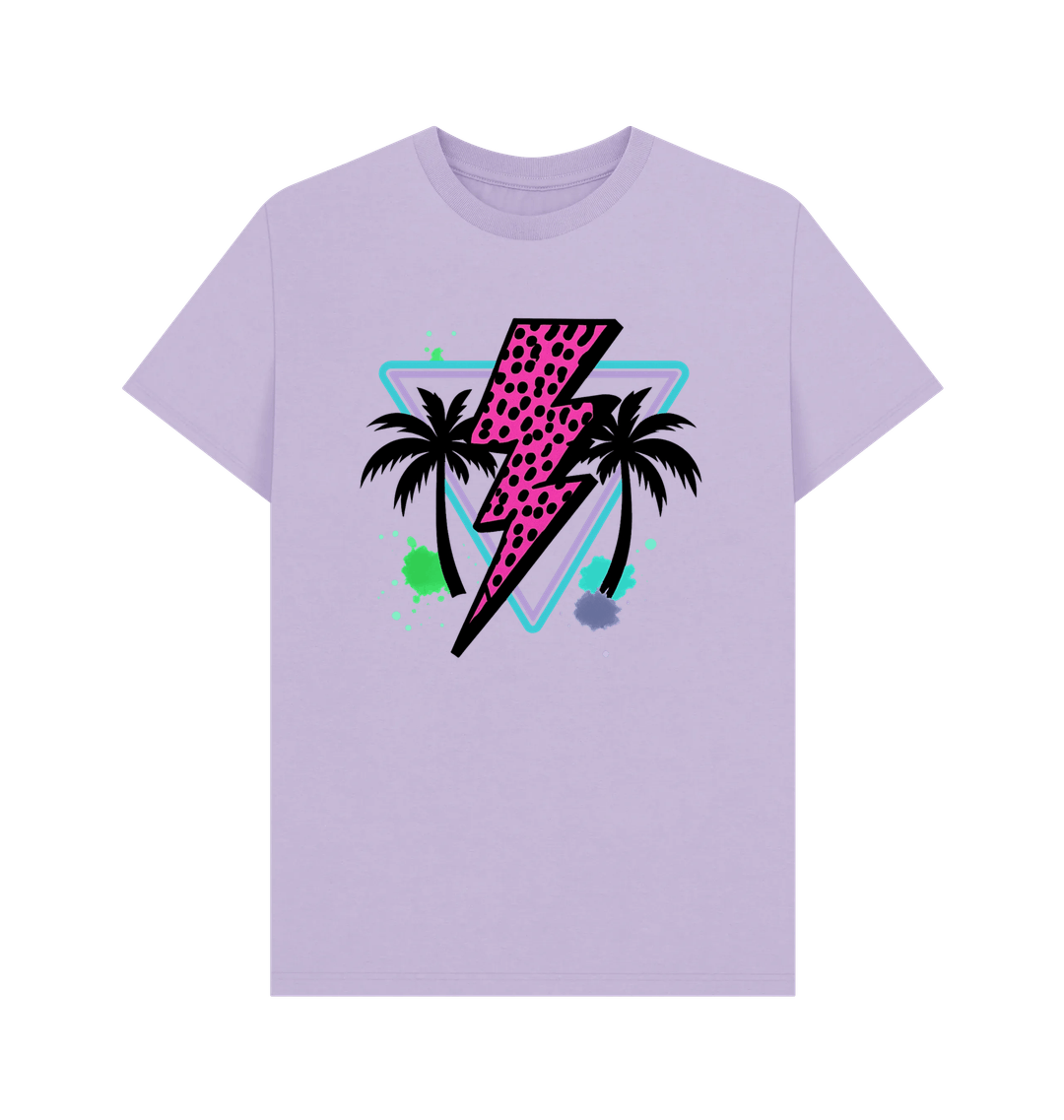 Pink lightning bolt palm tree crew neck t-shirt - Trend Tonic