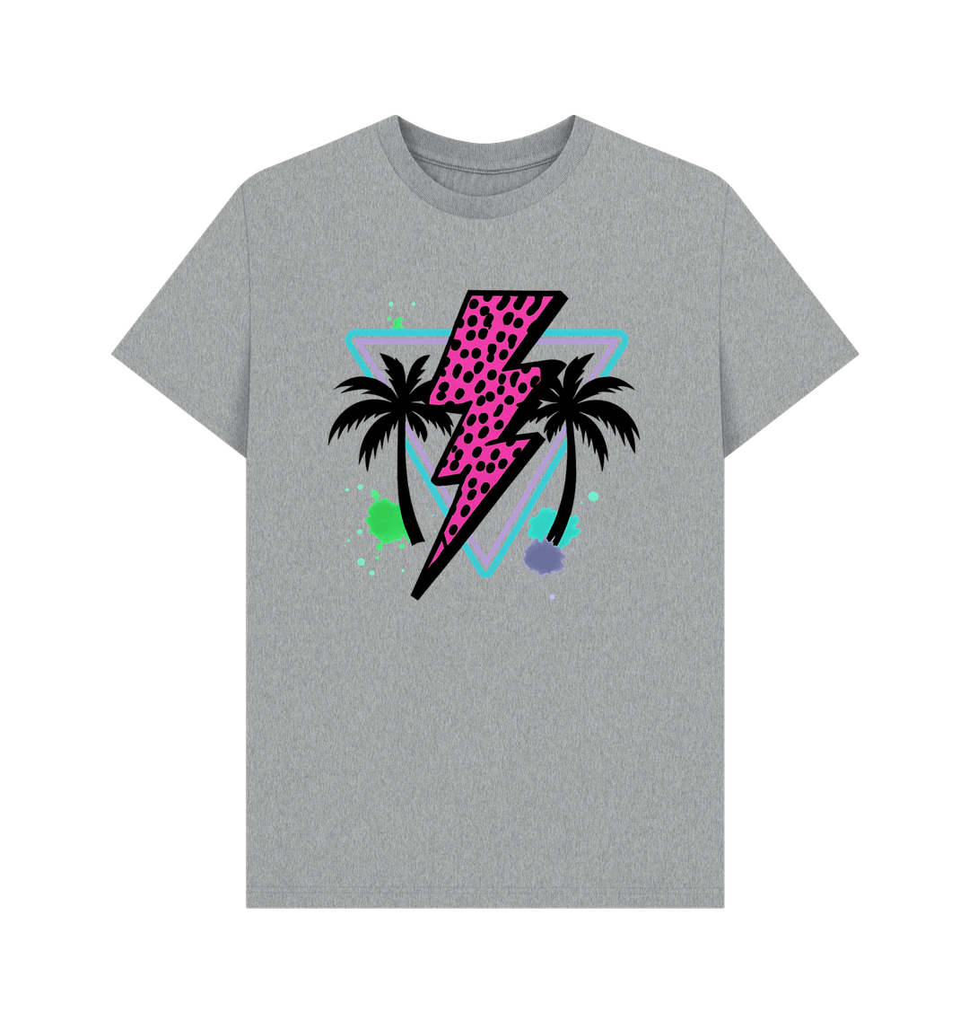 Pink lightning bolt palm tree crew neck t-shirt - Trend Tonic