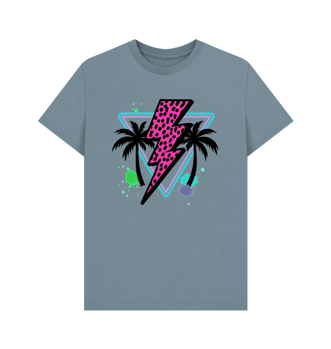 Pink lightning bolt palm tree crew neck t-shirt - Trend Tonic