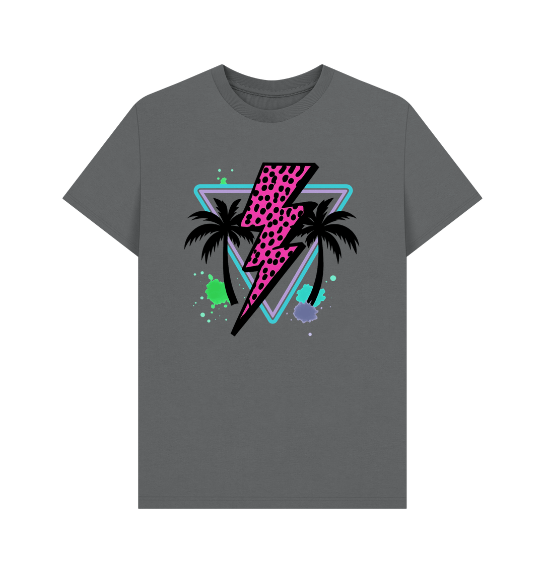 Pink lightning bolt palm tree crew neck t-shirt - Trend Tonic