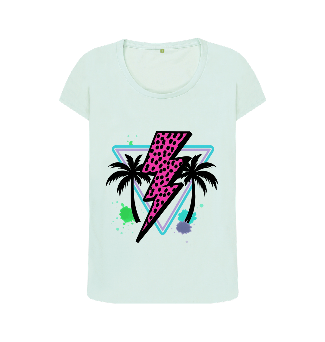 Pink lightning bolt palm tree scoop neck t-shirt - Trend Tonic