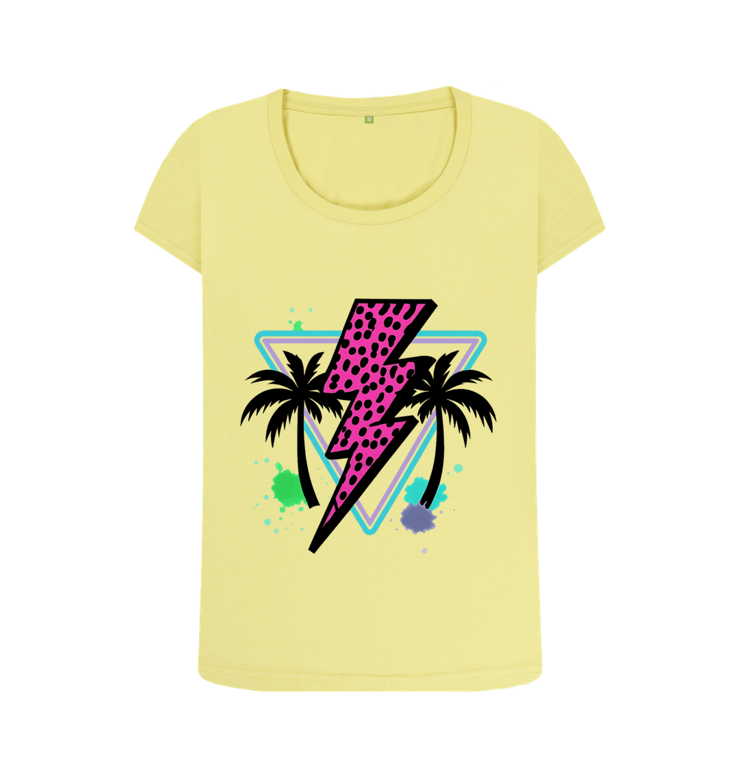 Pink lightning bolt palm tree scoop neck t-shirt - Trend Tonic