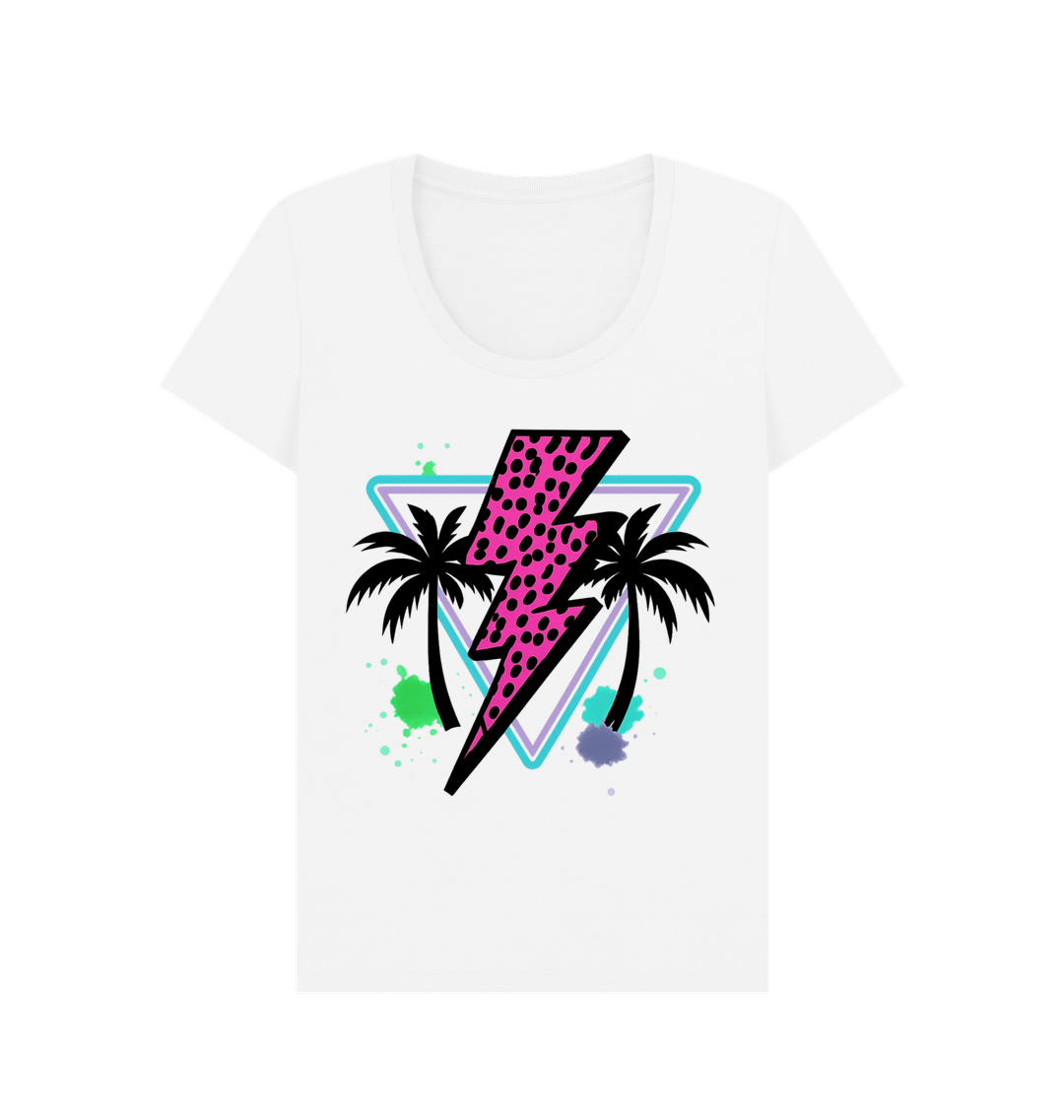 Pink lightning bolt palm tree scoop neck t-shirt - Trend Tonic