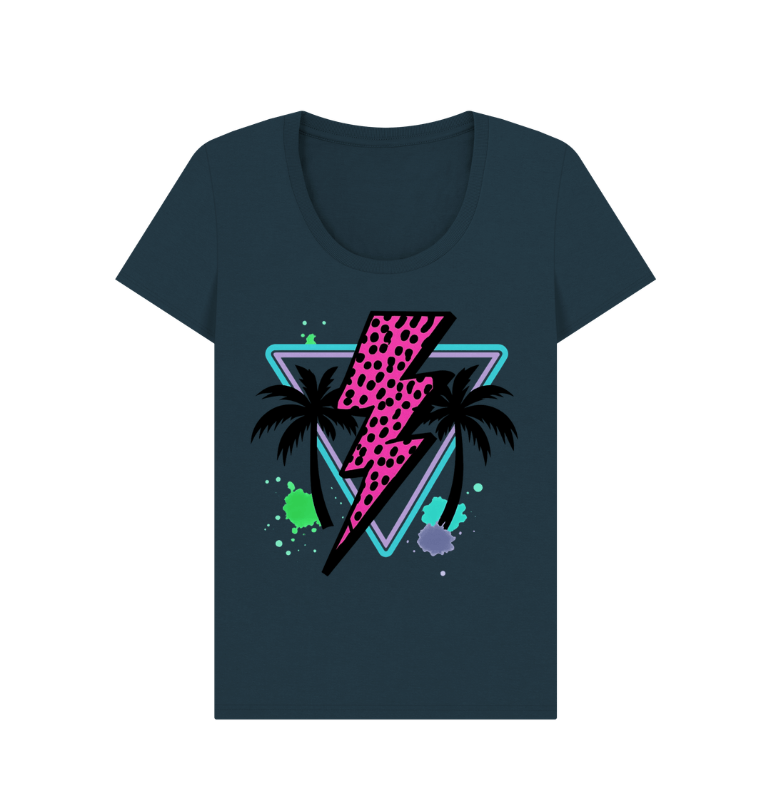Pink lightning bolt palm tree scoop neck t-shirt - Trend Tonic