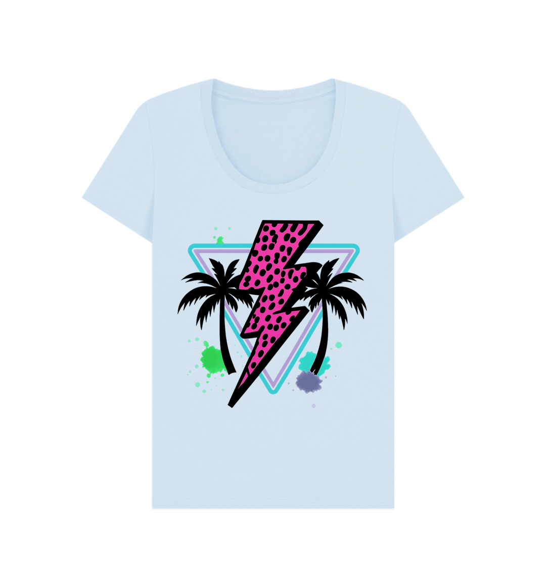 Pink lightning bolt palm tree scoop neck t-shirt - Trend Tonic