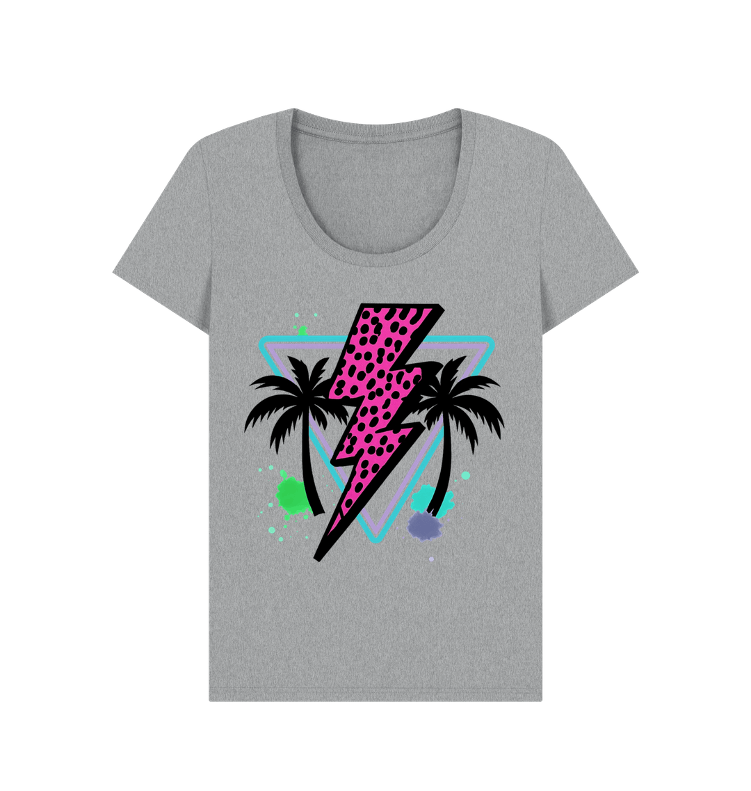 Pink lightning bolt palm tree scoop neck t-shirt - Trend Tonic