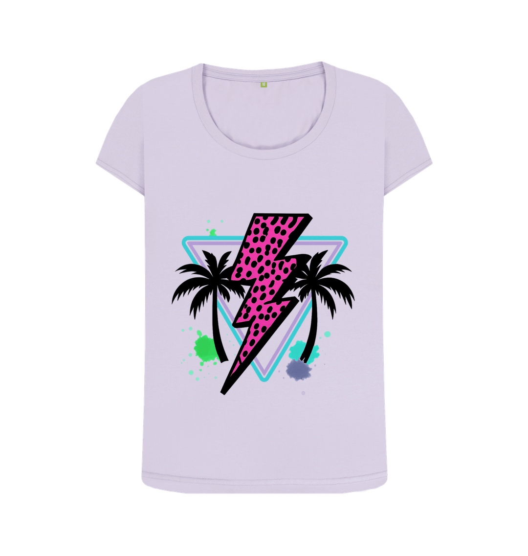 Pink lightning bolt palm tree scoop neck t-shirt - Trend Tonic