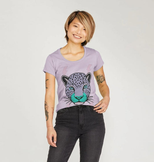 Purple leopard face scoop neck t-shirt - Trend Tonic