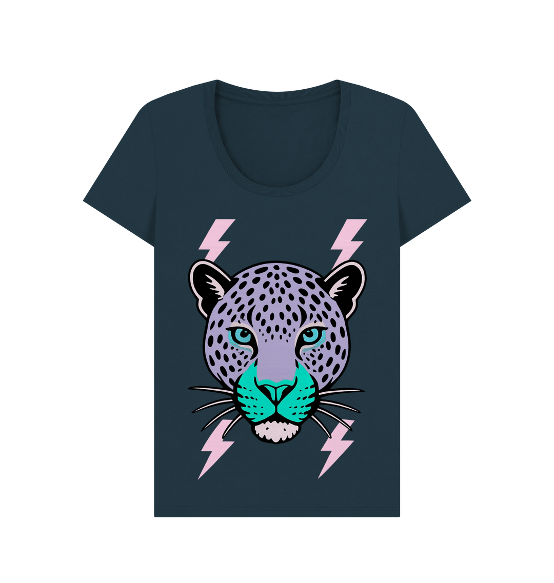 Purple leopard face scoop neck t-shirt - Trend Tonic
